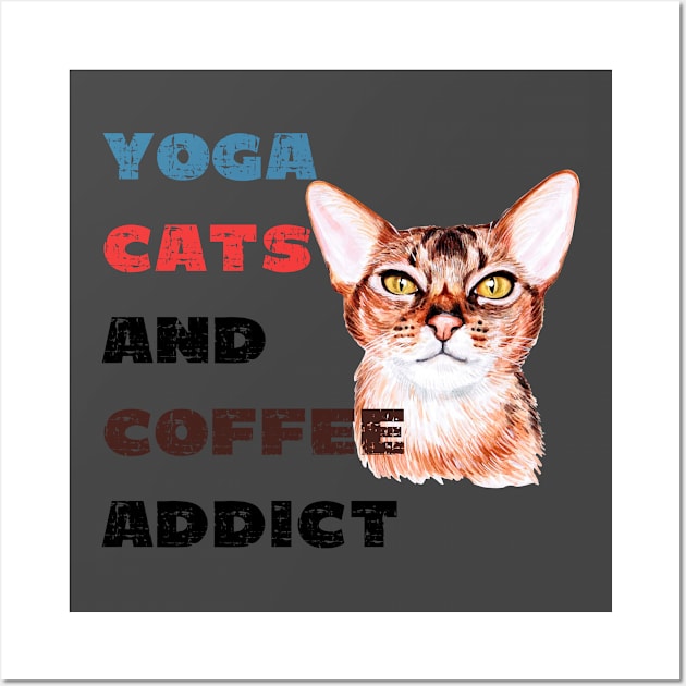 Yoga cats and coffee addict funny quote for yogi Wall Art by Red Yoga